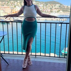 Green and White Women's Cutout Dress